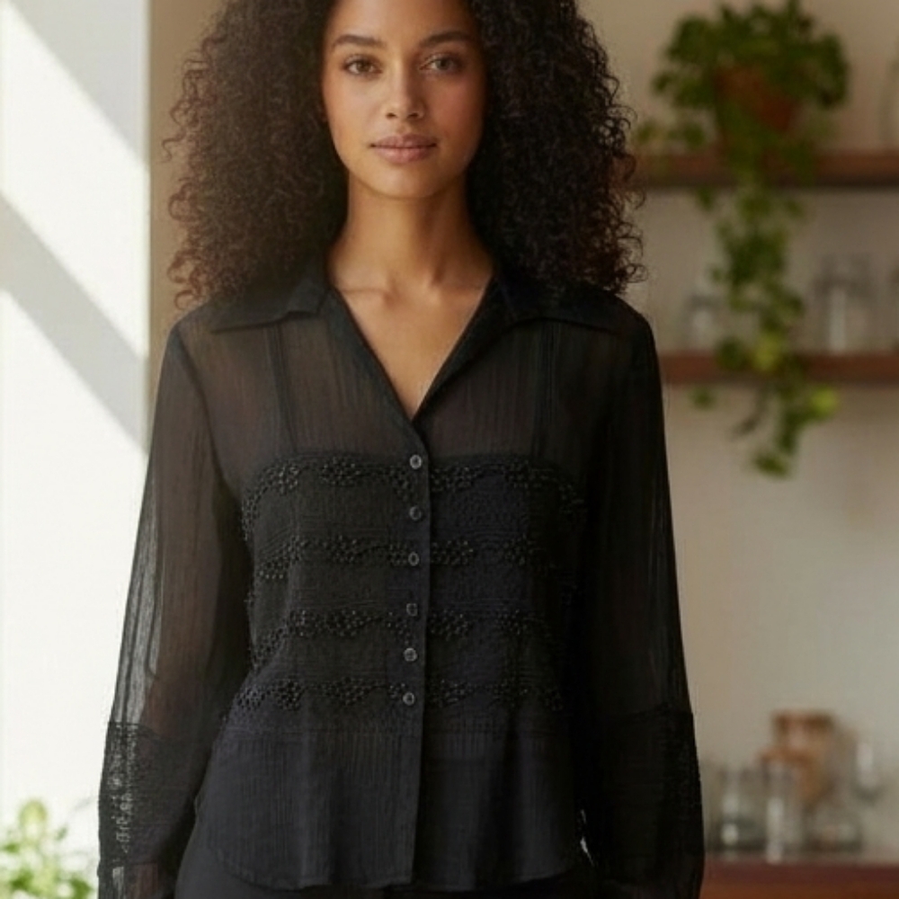 Chic Black Women's Blouse with Lace Detail